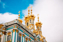 Golden Domes With Crosses Of The Catherine Palace. Russia. St. P