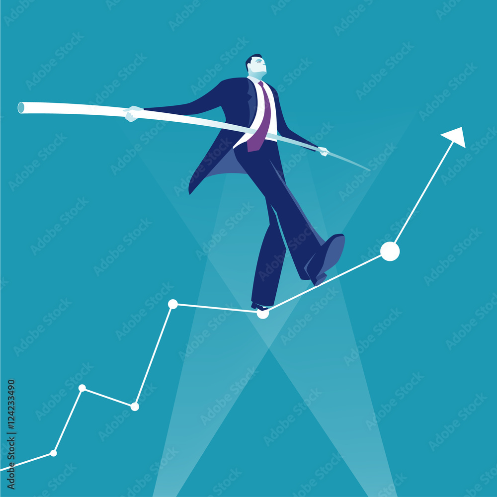 Balance. Manager balancing on the business rising chart. Concept ...