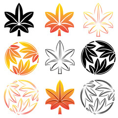 Wall Mural - The stylized set maple leaves, Japanese symbolism.  illustration.