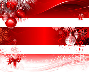 christmas greeting card background with ornaments, baubles, ribbons, confetti and snowflakes. retro 