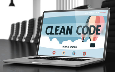 Landing Page of Laptop with Clean Code Concept. 3D.