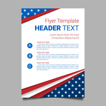 USA Patriotic Background. Vector Illustration With Text, Stripes And Stars For Posters, Flyers, Decoration In Colors Of American Flag. Colorful Template For National Celebrations, Political Campaigns.