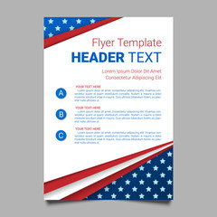 USA patriotic background. Vector illustration with text, stripes and stars for posters, flyers, decoration in colors of american flag. Colorful template for National celebrations, political campaigns.