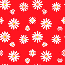 Vector Illustration Of Pattern With White Daisy On Red Background