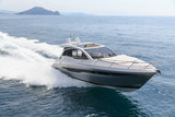 luxury motor boat, rio yachts italian shipyard, aerial view