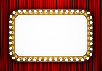 Wall Mural - Retro cinema banner with red curtain. 3D rendering