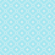 Teal And White Fleur-De-Lis Pattern Textured Fabric Background