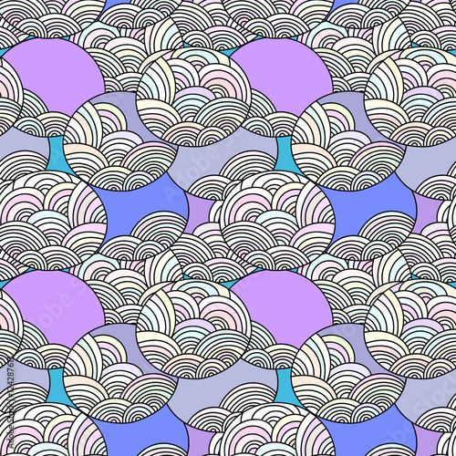 Seamless vector pattern. Ornamental linear background with circles