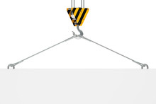 Crane Hook With Empty Plate For Text, 3D Rendering