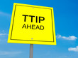 © cbies - Yellow Road Sign TTIP Ahead Against A Cloudy Sky, 3d illustration