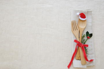 Wall Mural - Christmas table place setting, holidays copy space background