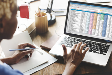 Poster - spreadsheet document information financial startup concept