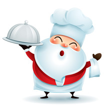 Chef Santa Claus With A Serving Tray