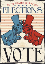 Retro Poster With American Traditional Party Contenders, Vector Illustration