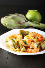 Wall Mural - Pasta with shrimp and artichokes