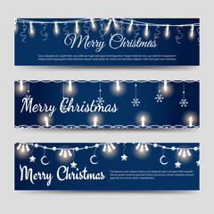 Wall Mural - christmas banners template with shining garlands vector illustration