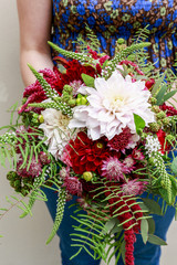 Wall Mural - Modern wedding bouquet with dahlia and astrantia flowers.