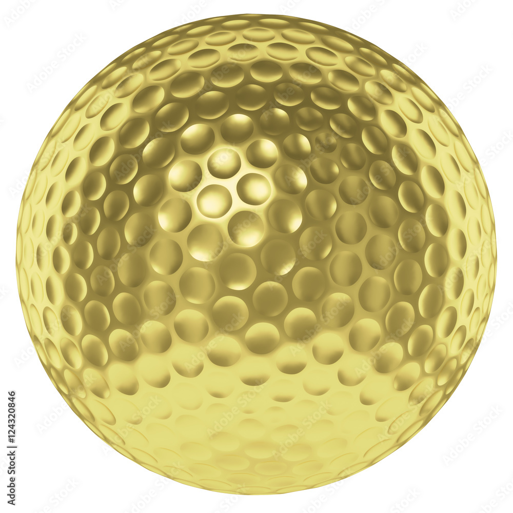 Golden golf ball isolated on white