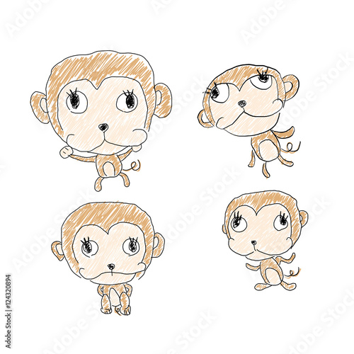 子供のいたずら書きイメージ かわいい猿のイラスト手描き風素材 Buy