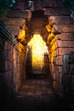 Fototapeta Perspektywa 3d - tunnel  golden light in rock castle ancient