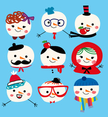 Wall Mural - cute snowmen doodle