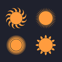 Wall Mural - Abstract sun icons collection. Isolated on black background. Vector illustration, eps 8.
