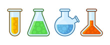 Chemical Laboratory Equipment Icons Set On White Background. Vector