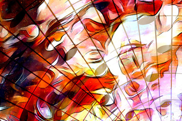 Aufkleber - music note and Space with stars. Fire flames and abstract color background. Music concept.