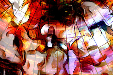 Aufkleber - music note and Space with stars. Fire flames and abstract color background. Music concept.