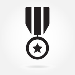 Medal icon or sign isolated on white background. Military symbol with star.  Vector illustration.