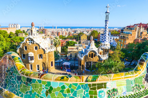 Fotografia Park Guell by architect Antoni Gaudi, Barcelona, Spain
