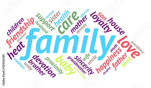 Colored family word cloud on white background, social concept, vector ...