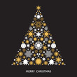Christmas tree with  gold and white  snowflakes, xmas elements a