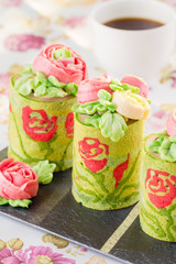 Wall Mural - Spring green roll cake pastries