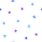 Seamless pattern blue and violet watercolor stars