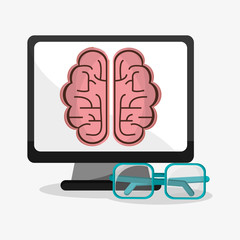 Sticker - Computer brain and glasses icon. Social media and digital marketing theme. Colorful design. Vector illustration