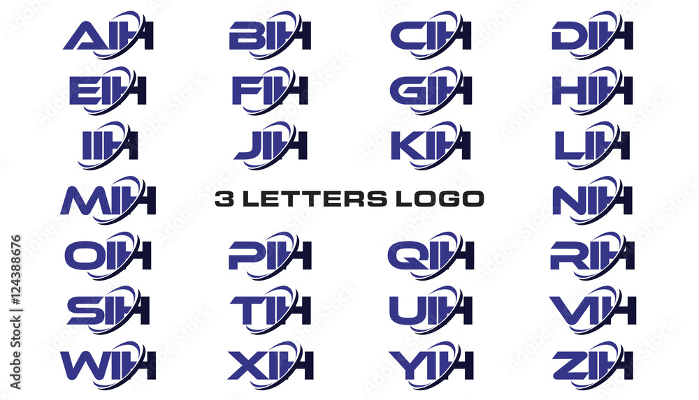 3 letters modern generic swoosh logo AIH, BIH, CIH, DIH, EIH, FIH, GIH ...