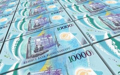 Wall Mural - Vanuatu vatu bills stacked background. 3D illustration.