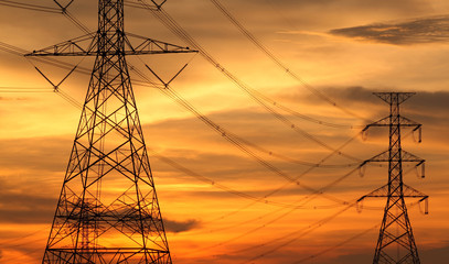 high voltage post.high-voltage tower sky background.