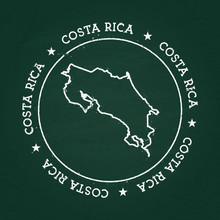 White Chalk Texture Rubber Seal With Republic Of Costa Rica Map On A Green Blackboard. Grunge Rubber Seal With Country Outlines, Vector Illustration.
