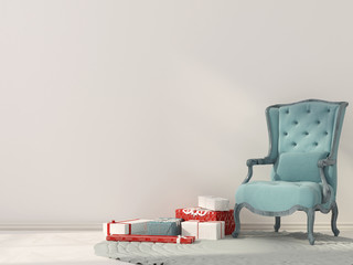 Wall Mural - Classic light blue chair and gifts around