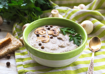 Wall Mural - Mushroom puree soup with allspice, parsley, champignons and toas