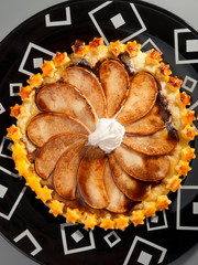 Canvas Print - Homemade apple cake, close up, tilted view. Shot from above