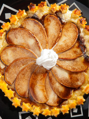 Wall Mural - Homemade apple cake, close up, tilted view, vertical shot