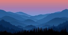 Vector Mountains Morning Landscape - Seamless Background.