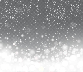Wall Mural - falling snow with snowflakes on transparent background. winter s