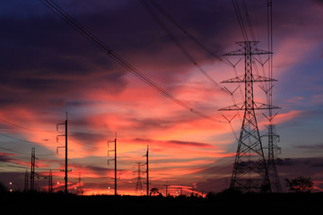 high voltage post.High-voltage tower sky background.