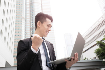 Sticker - businessman use computer in honkong