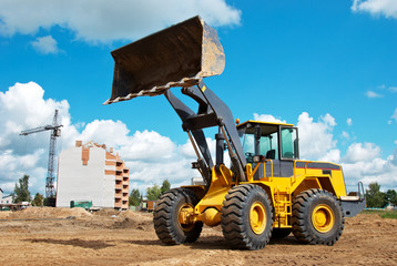 Poster - wheel loader at sandpit during earthmoving works