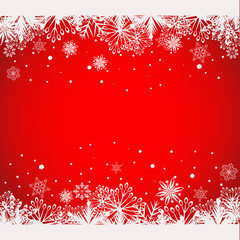 Abstract red Christmas background with white snowflake borders.